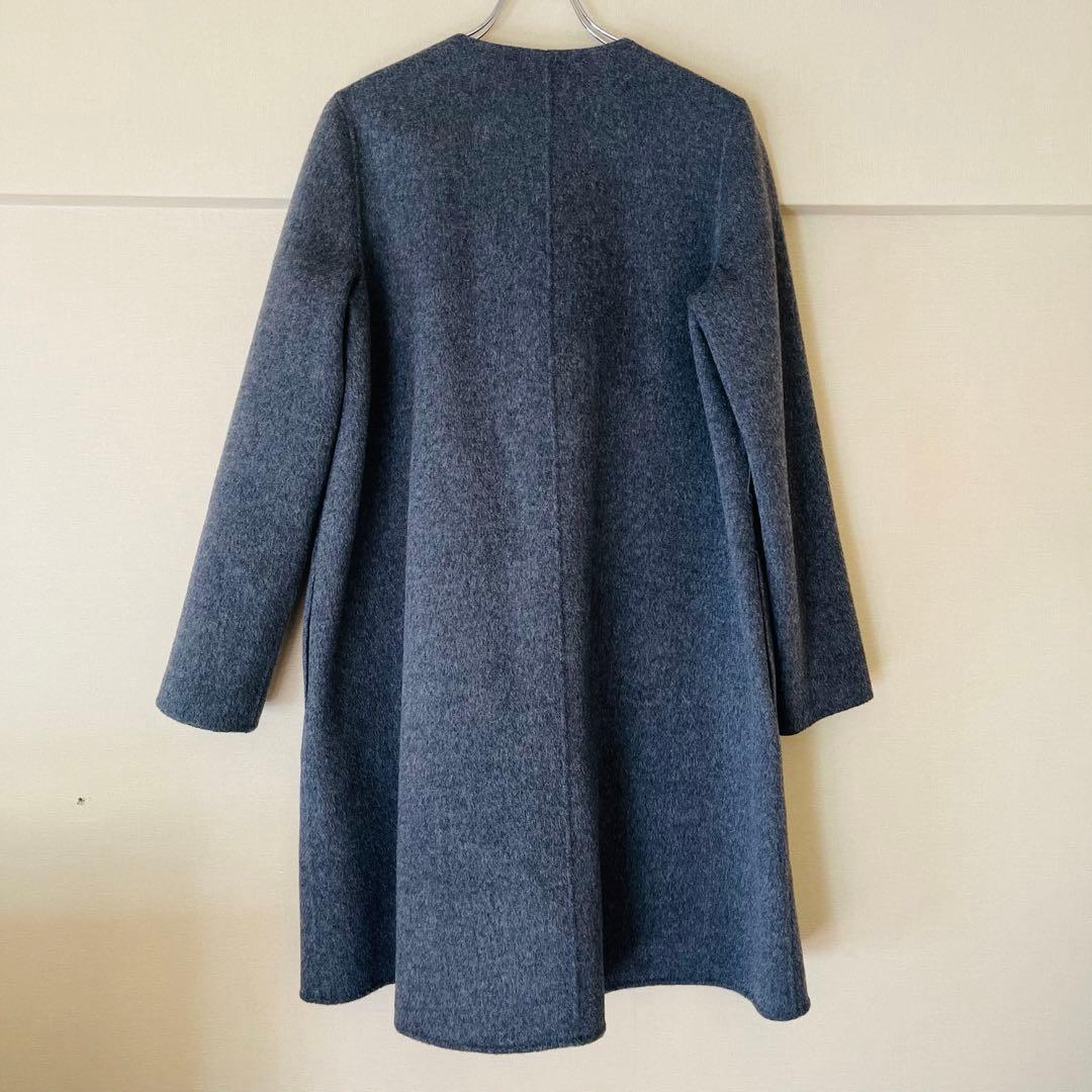 Theory カシミヤ混ダブルフェイスノーカラーコート ベルト付き S