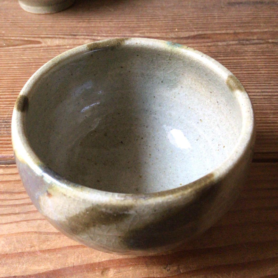No3642二彩釉　煎茶碗5客　茶道具　湯呑　汲出　益子　陶磁器　民藝　送料無料