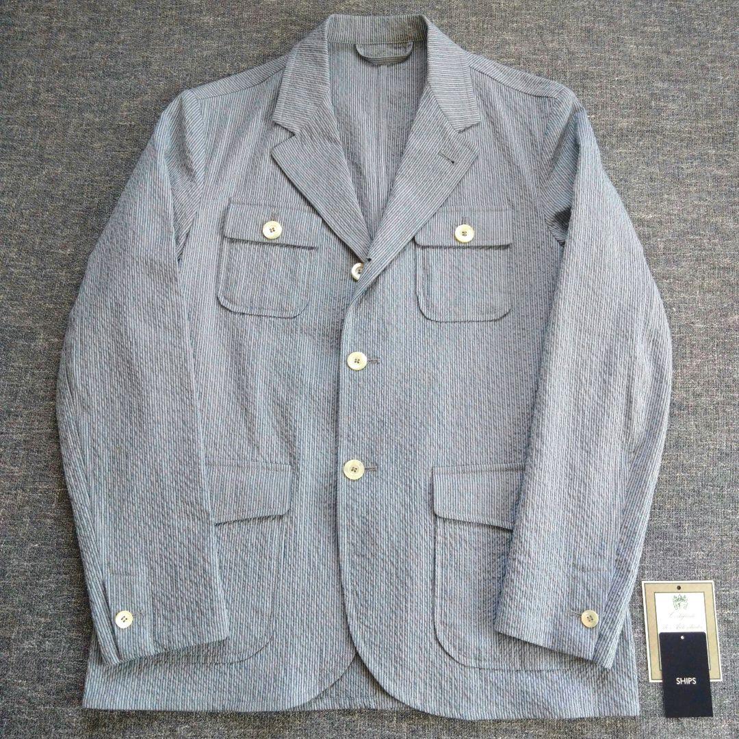 【SHIPS】シアサッカー生地ジャケット ライトブルー Size46