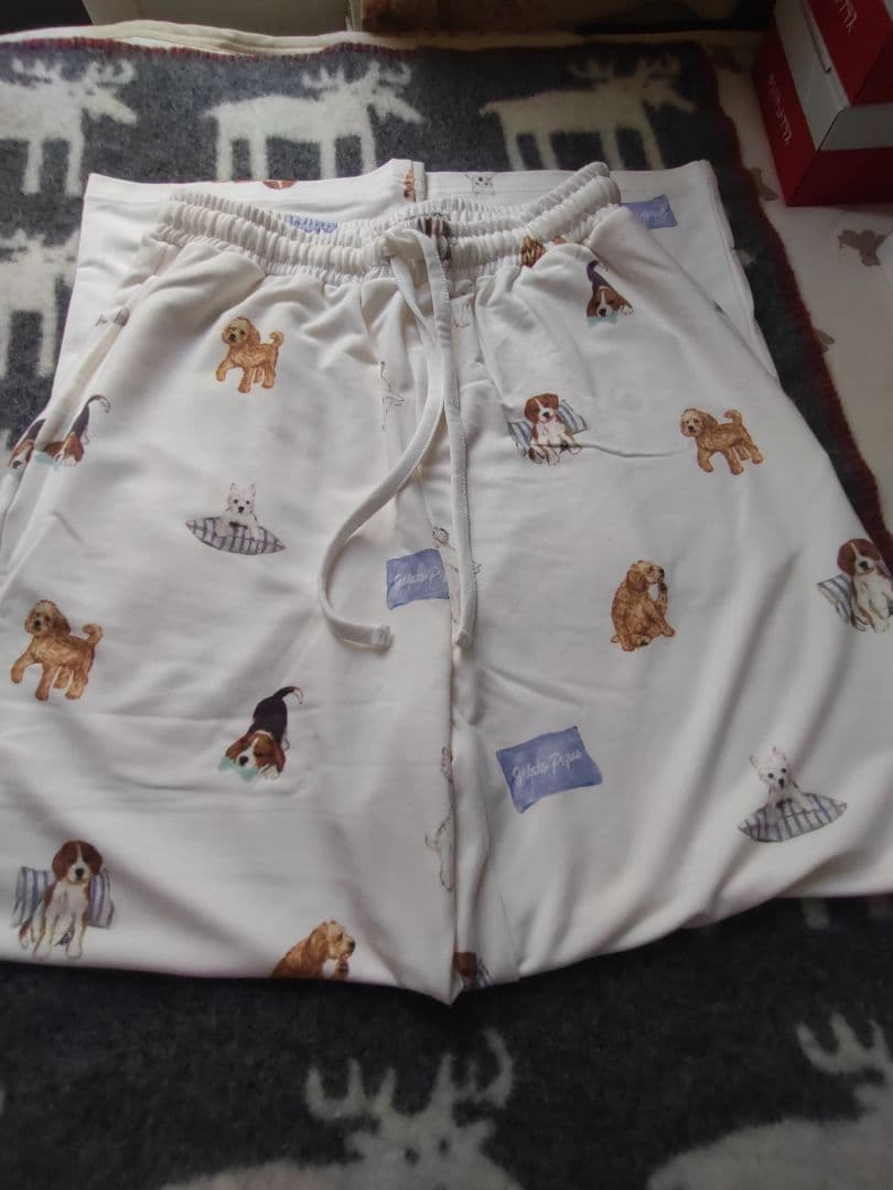 最終値下げ ジェラートピケ 【UNISEX】プレイフルDOG柄ロングパンツ
