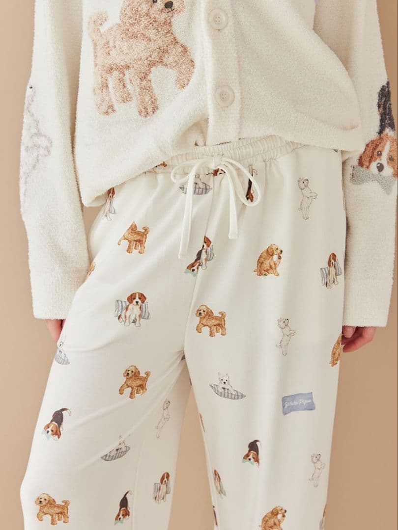 最終値下げ ジェラートピケ 【UNISEX】プレイフルDOG柄ロングパンツ