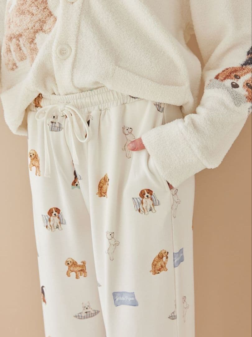 最終値下げ ジェラートピケ 【UNISEX】プレイフルDOG柄ロングパンツ