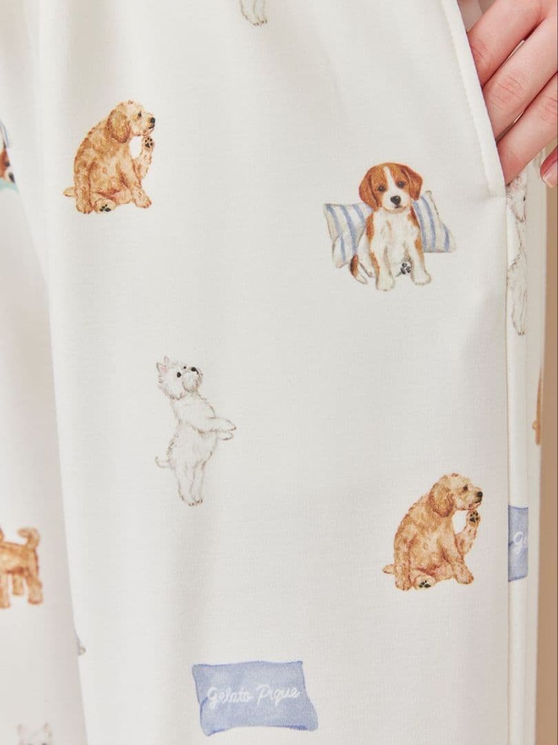 最終値下げ ジェラートピケ 【UNISEX】プレイフルDOG柄ロングパンツ