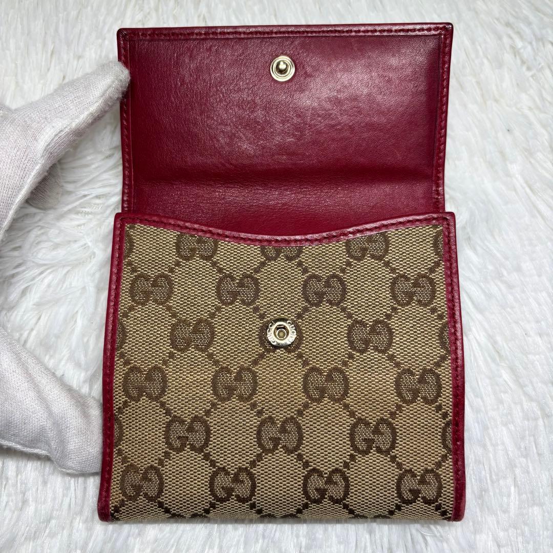 ✨美品✨ グッチ 二つ折り財布 GGキャンバス ラブリーハート フラップ レッド