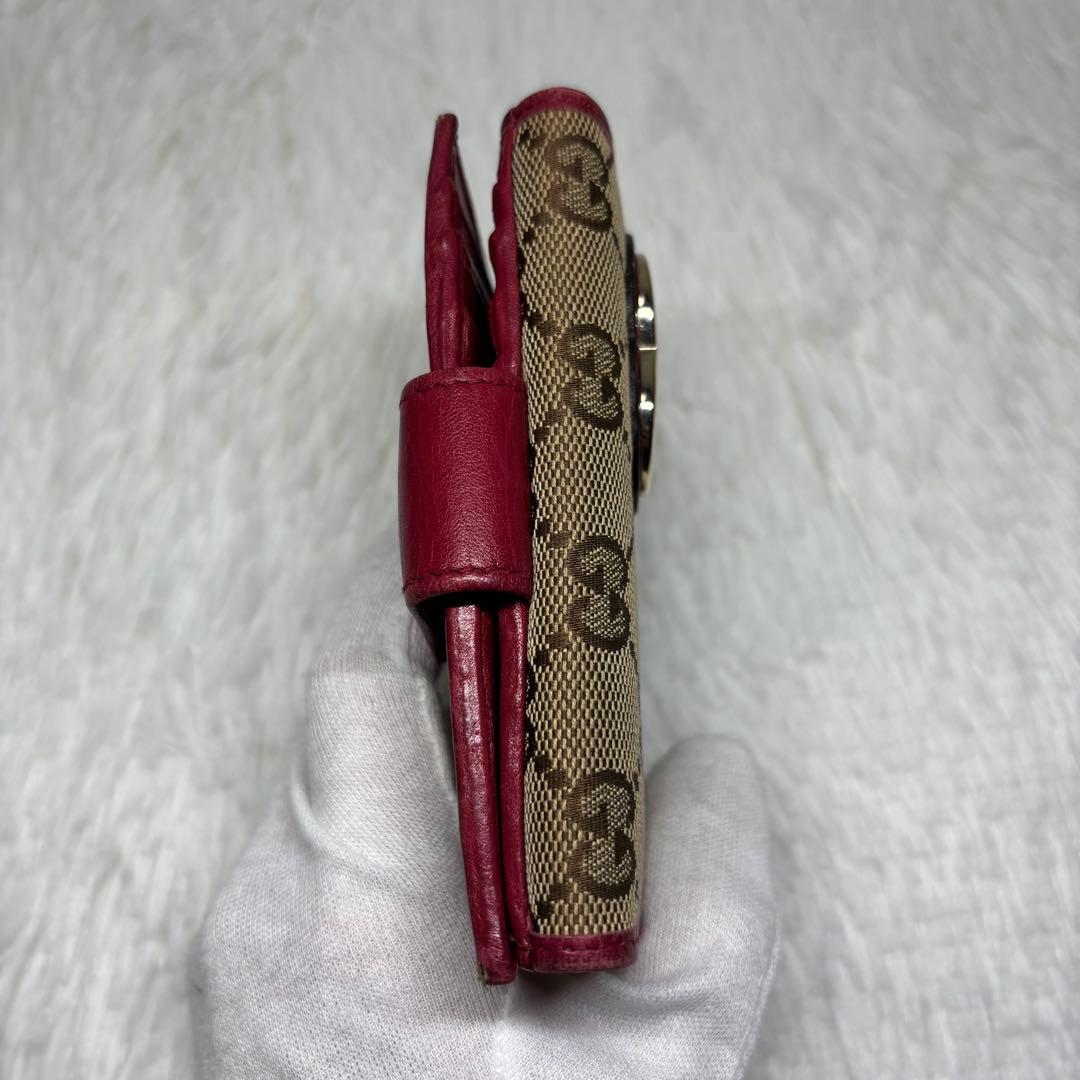 ✨美品✨ グッチ 二つ折り財布 GGキャンバス ラブリーハート フラップ レッド