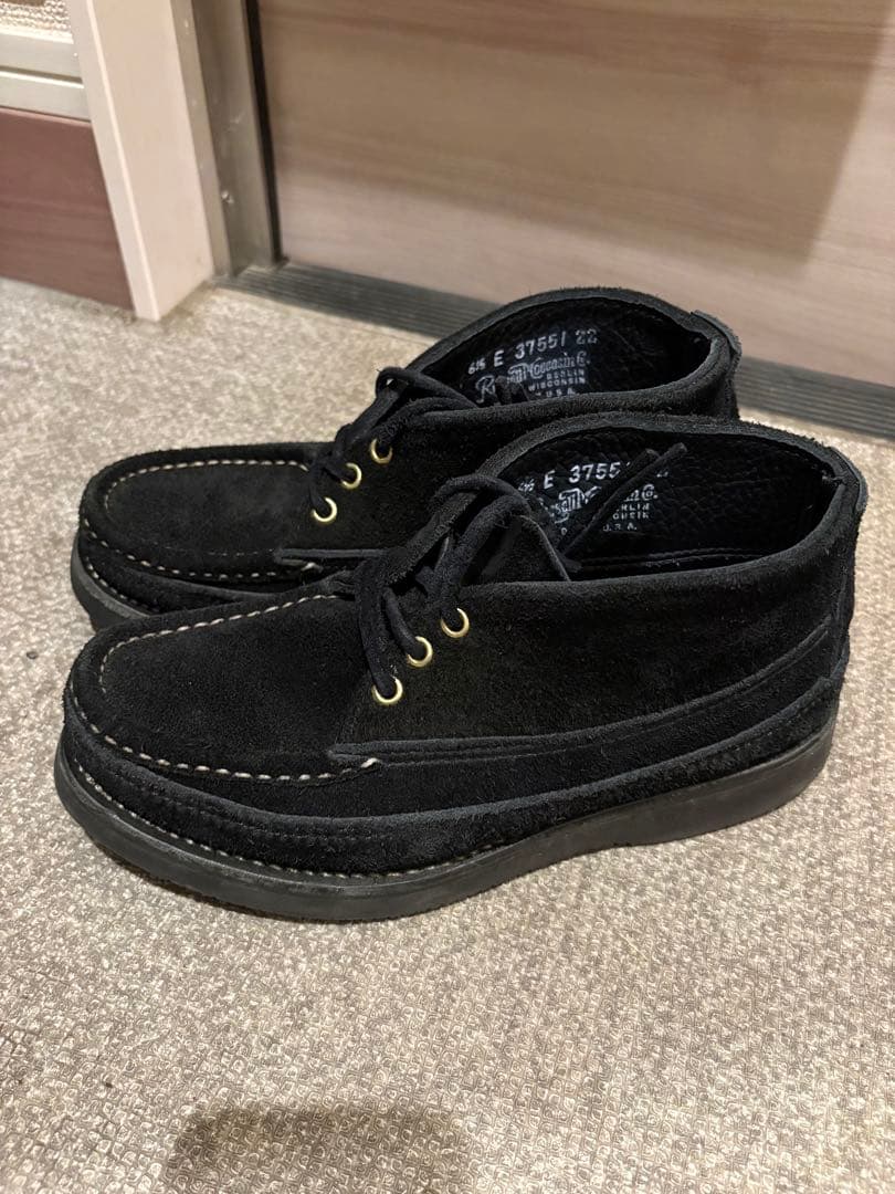 美品 ラッセルモカシン 24.5cm チャッカ ブラックスウェード 6.5E
