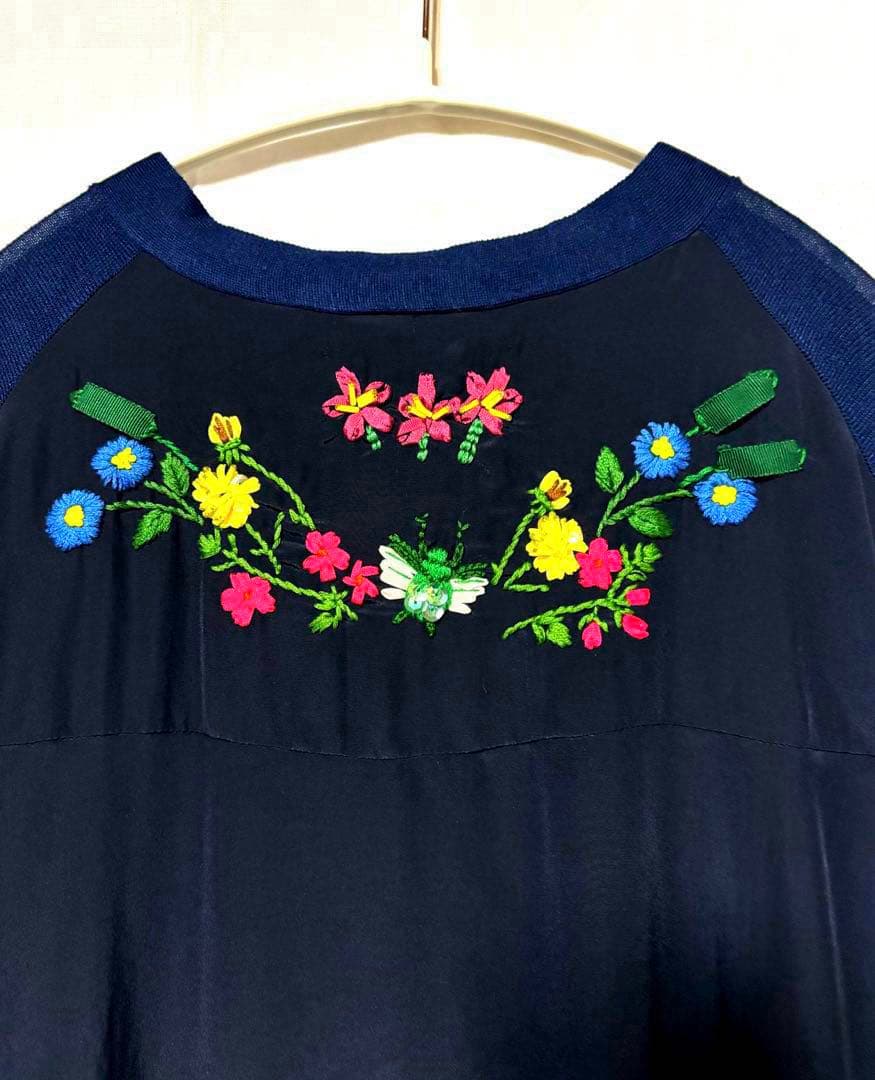 MUVEIL 異素材切り替え 刺繍ロングカーディガン 美品 ミュベール