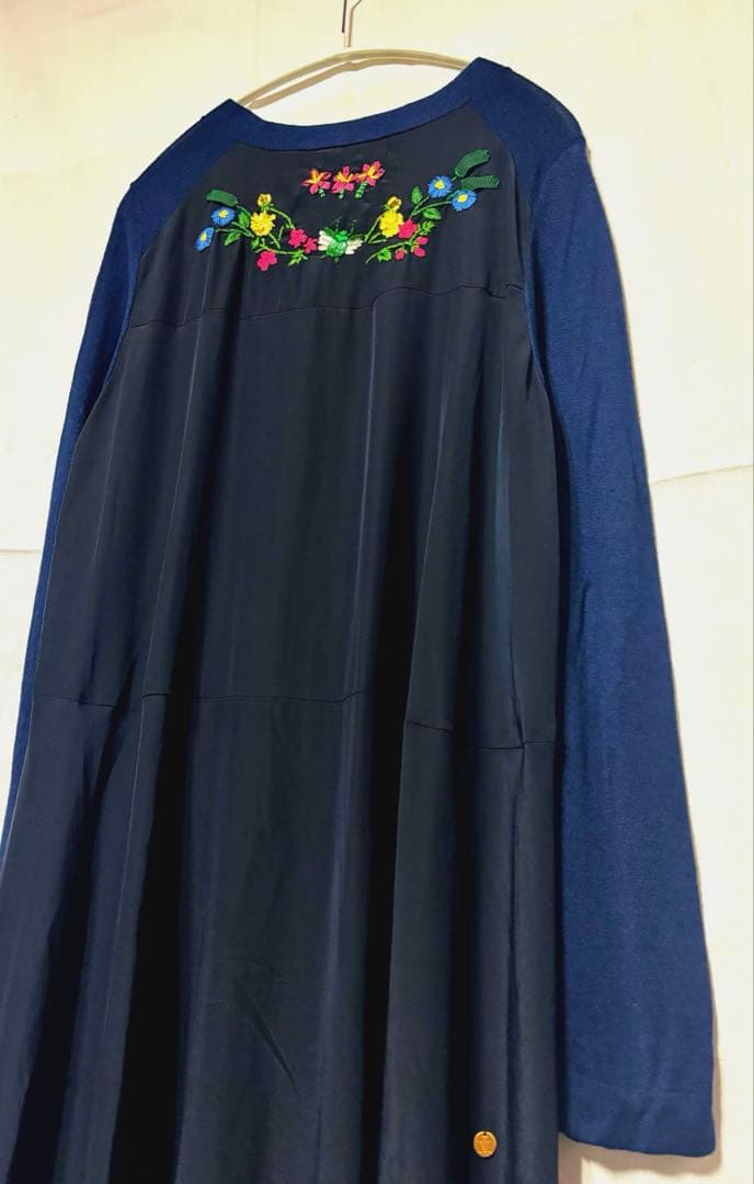 MUVEIL 異素材切り替え 刺繍ロングカーディガン 美品 ミュベール