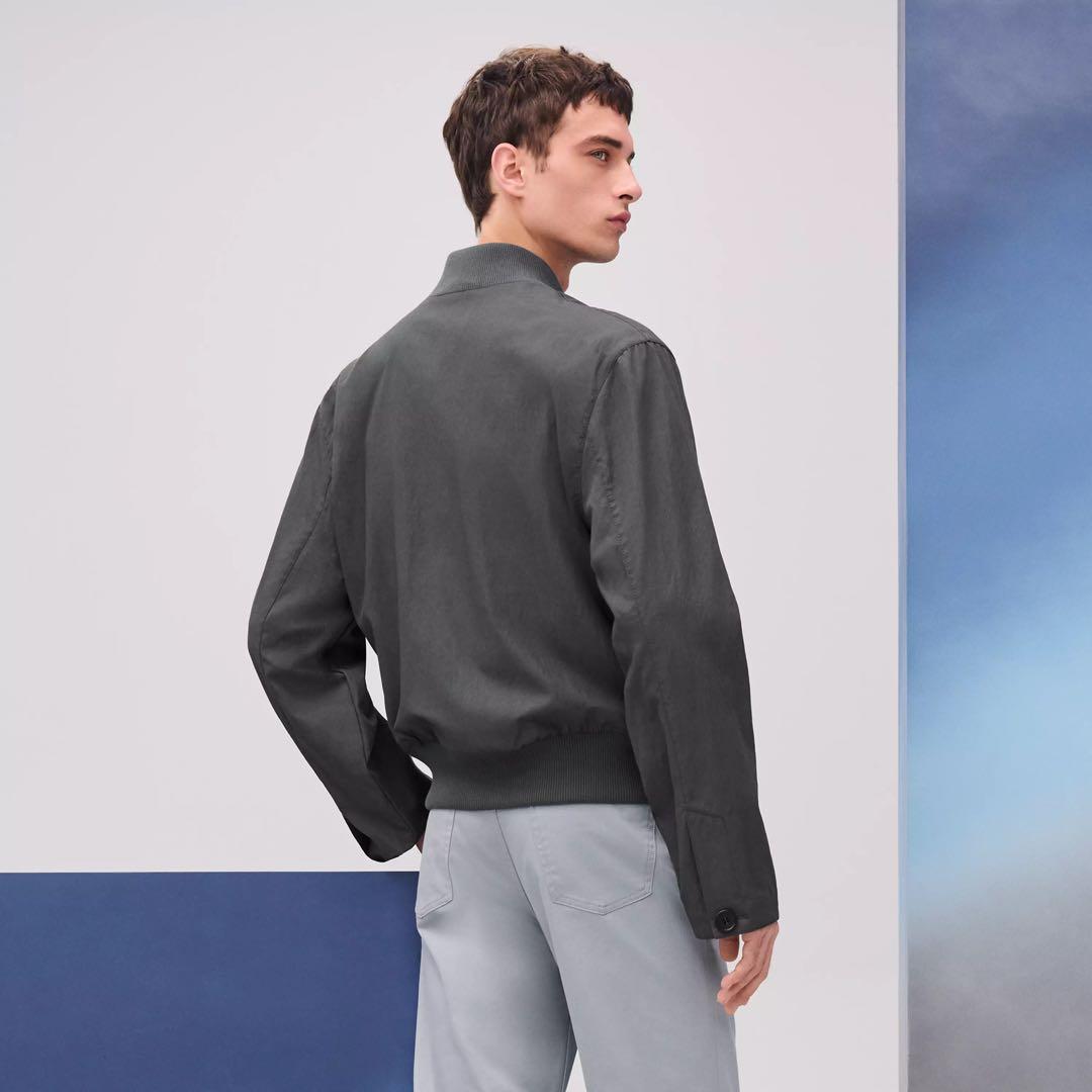 HERMES フラップカラーのリブトリムジャケット　サイズ48 ブルゾン