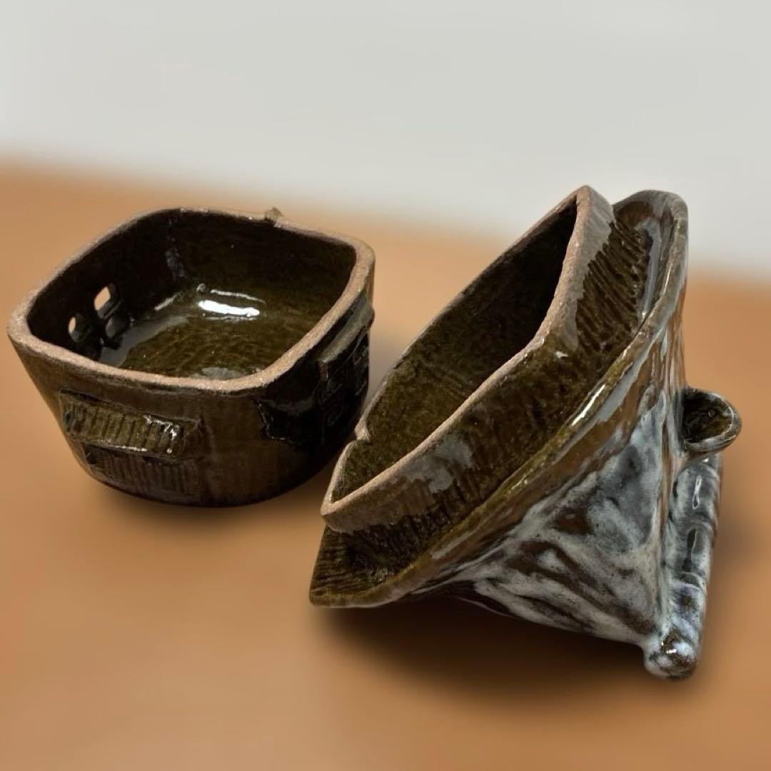 【超美品】陶器製香炉香合　小物入れ　置物　ジュエリー　茶道具　煙突有り
