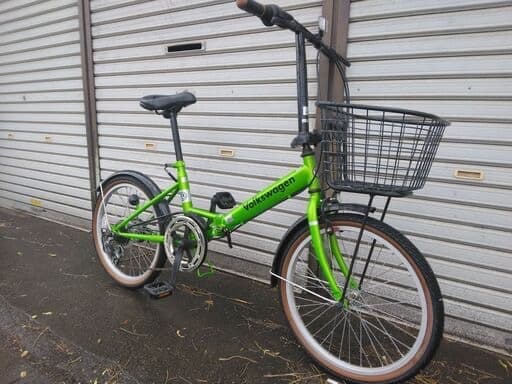 折りたたみ自転車 グリーン バスケット付き