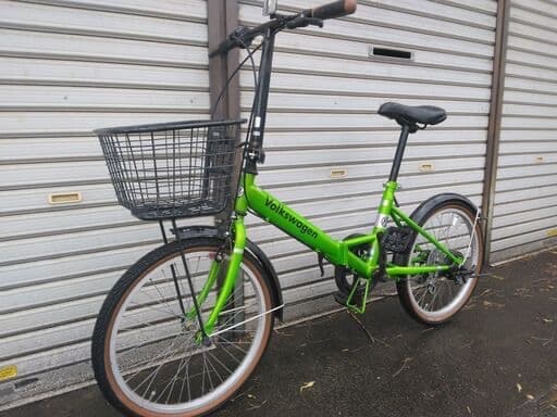 折りたたみ自転車 グリーン バスケット付き