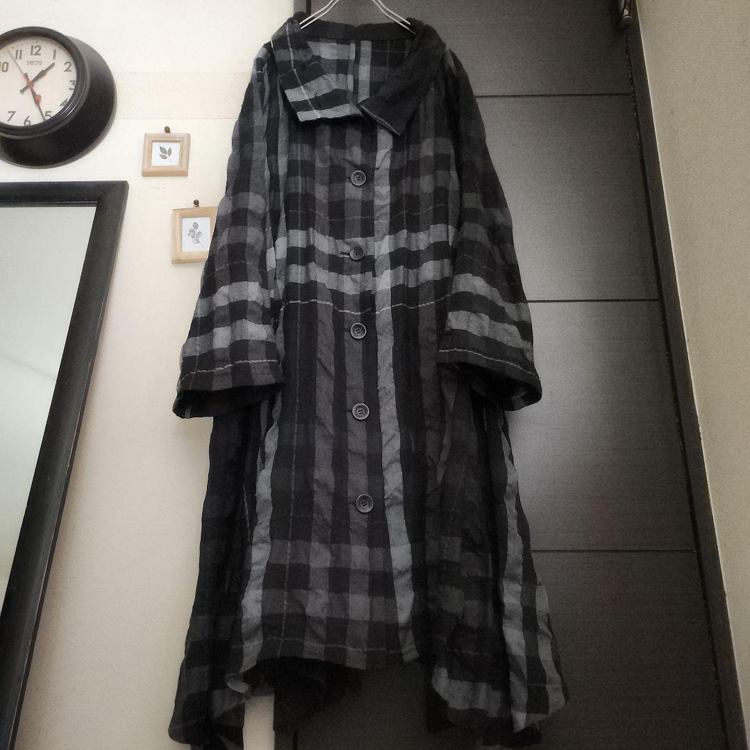 あ*ん様 a2 美品 慈雨/センソユニコ チェック 変形 コート 42/大きいサ