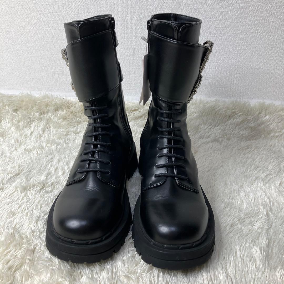 タグ付き✨　セルフォード　ビジューバックルベルトショートブーツ　黒　23.5㎝