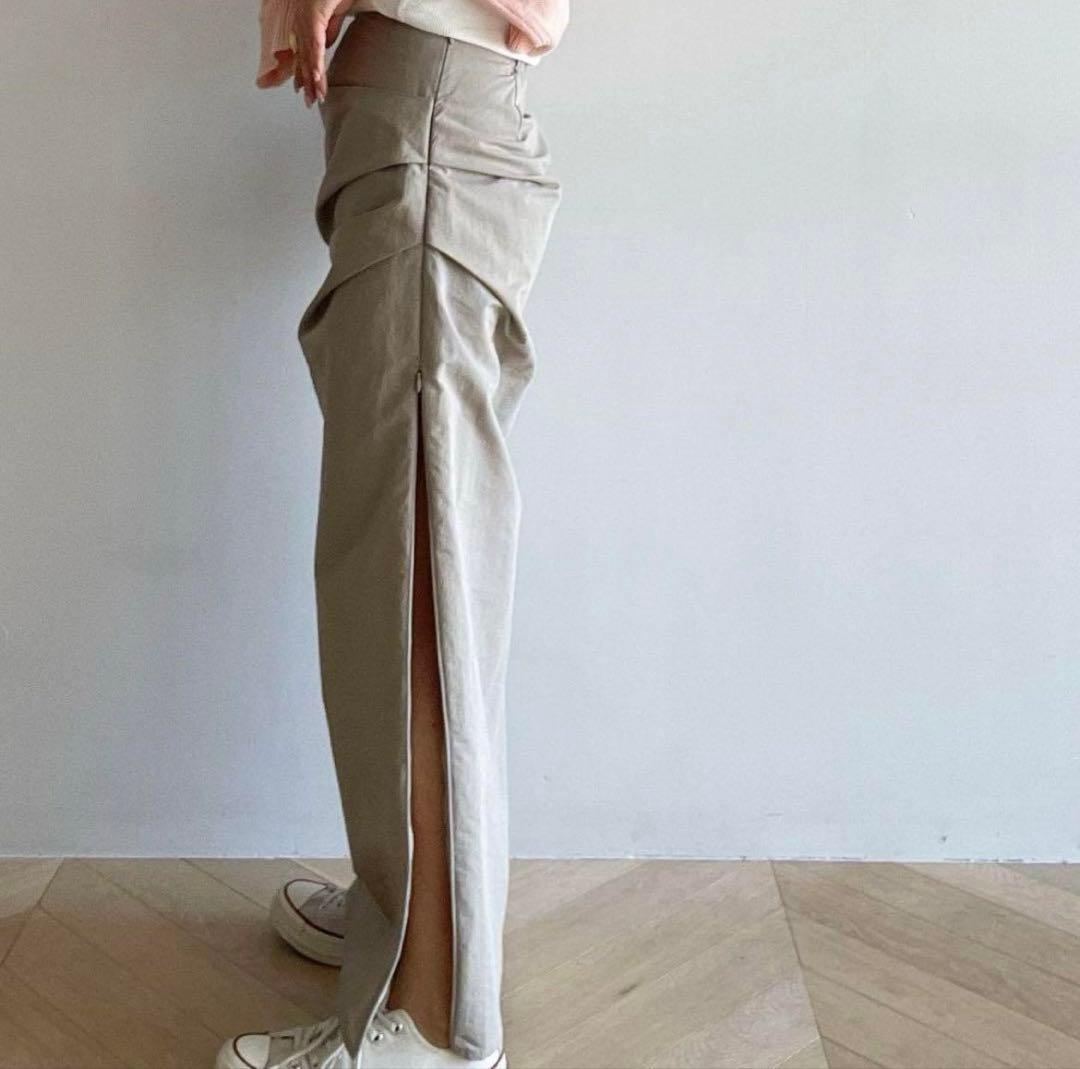 新品SeaRoomlynn TUCKスリットロングスカート グレージュM