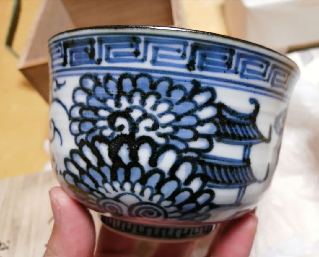 2代目　叶松谷(造)　抹茶碗　松谷窯　古染付　雲堂意　茶道具　■41
