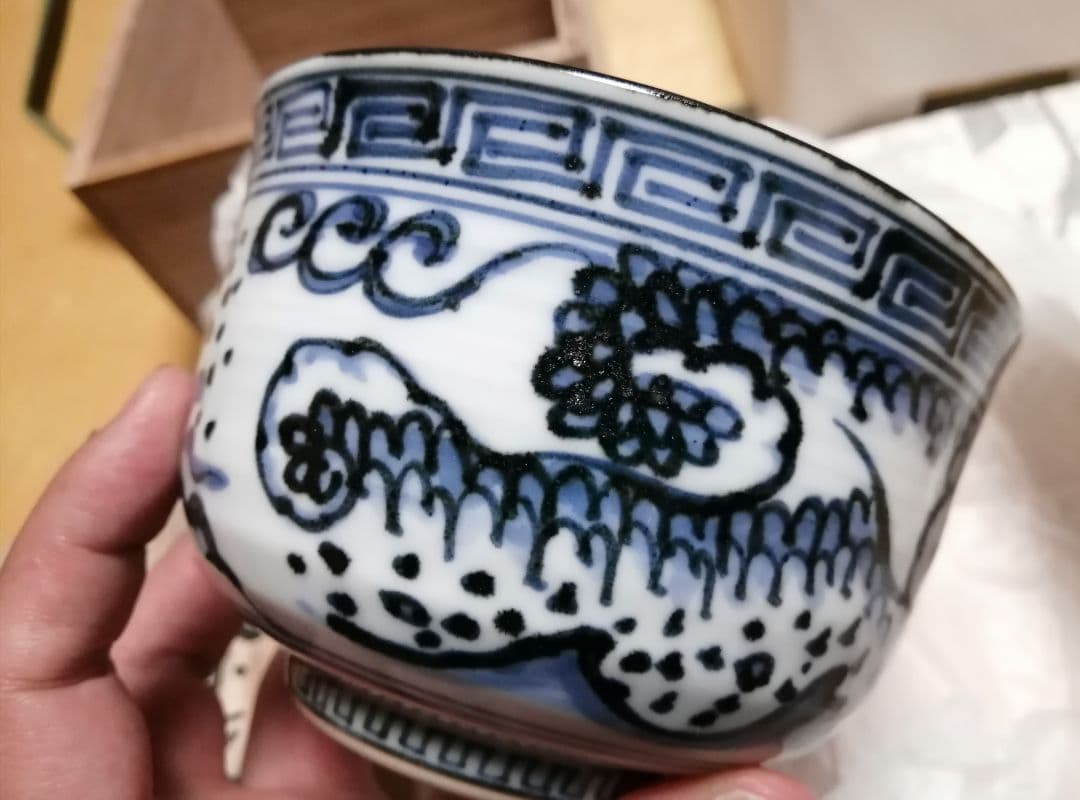2代目　叶松谷(造)　抹茶碗　松谷窯　古染付　雲堂意　茶道具　■41