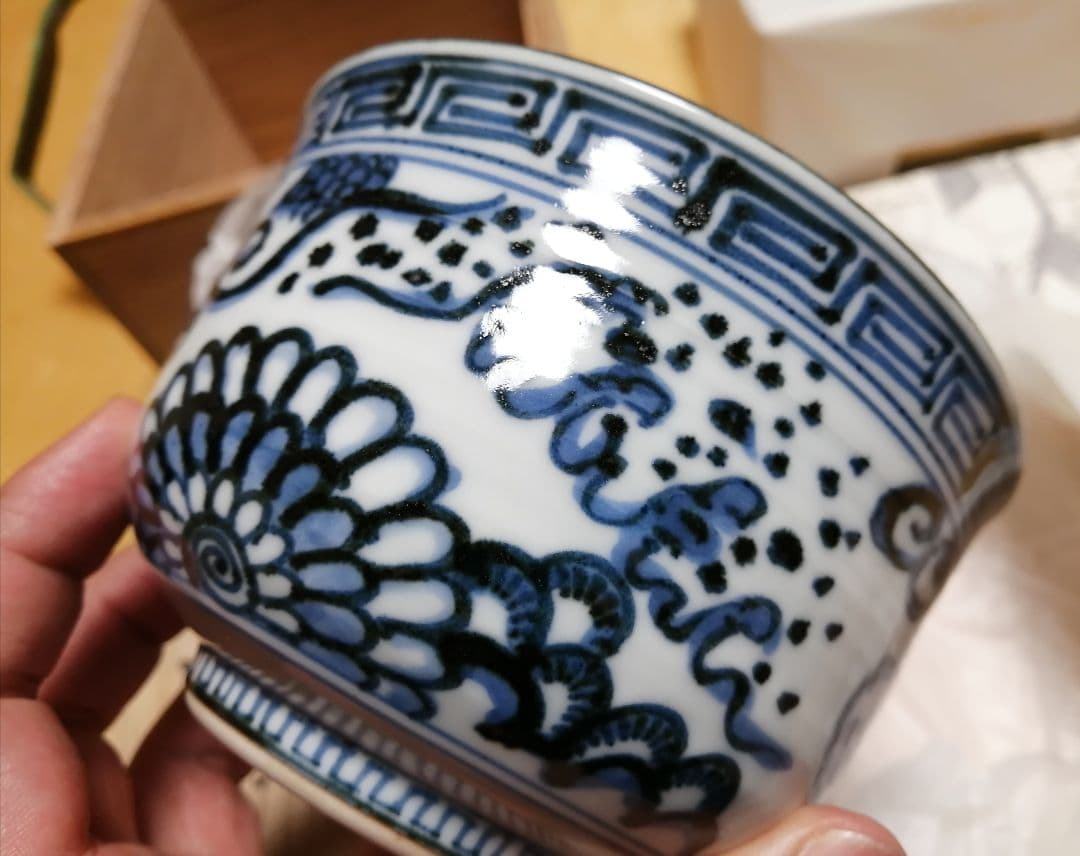 2代目　叶松谷(造)　抹茶碗　松谷窯　古染付　雲堂意　茶道具　■41