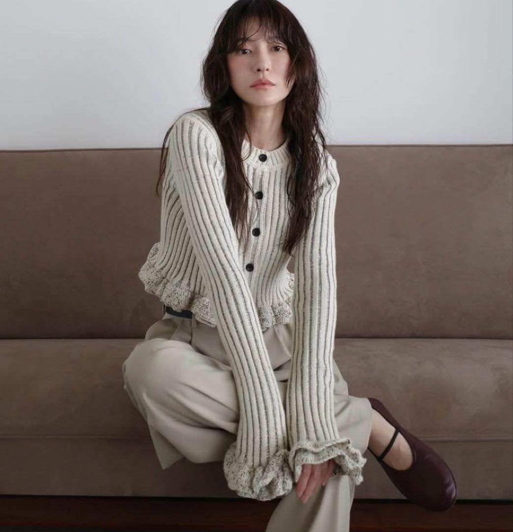 CLANE W FACE SHORT FRILLED KNIT TOPS新品1