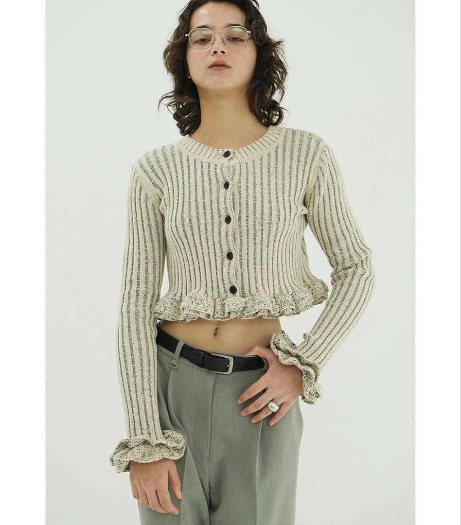 CLANE W FACE SHORT FRILLED KNIT TOPS新品1