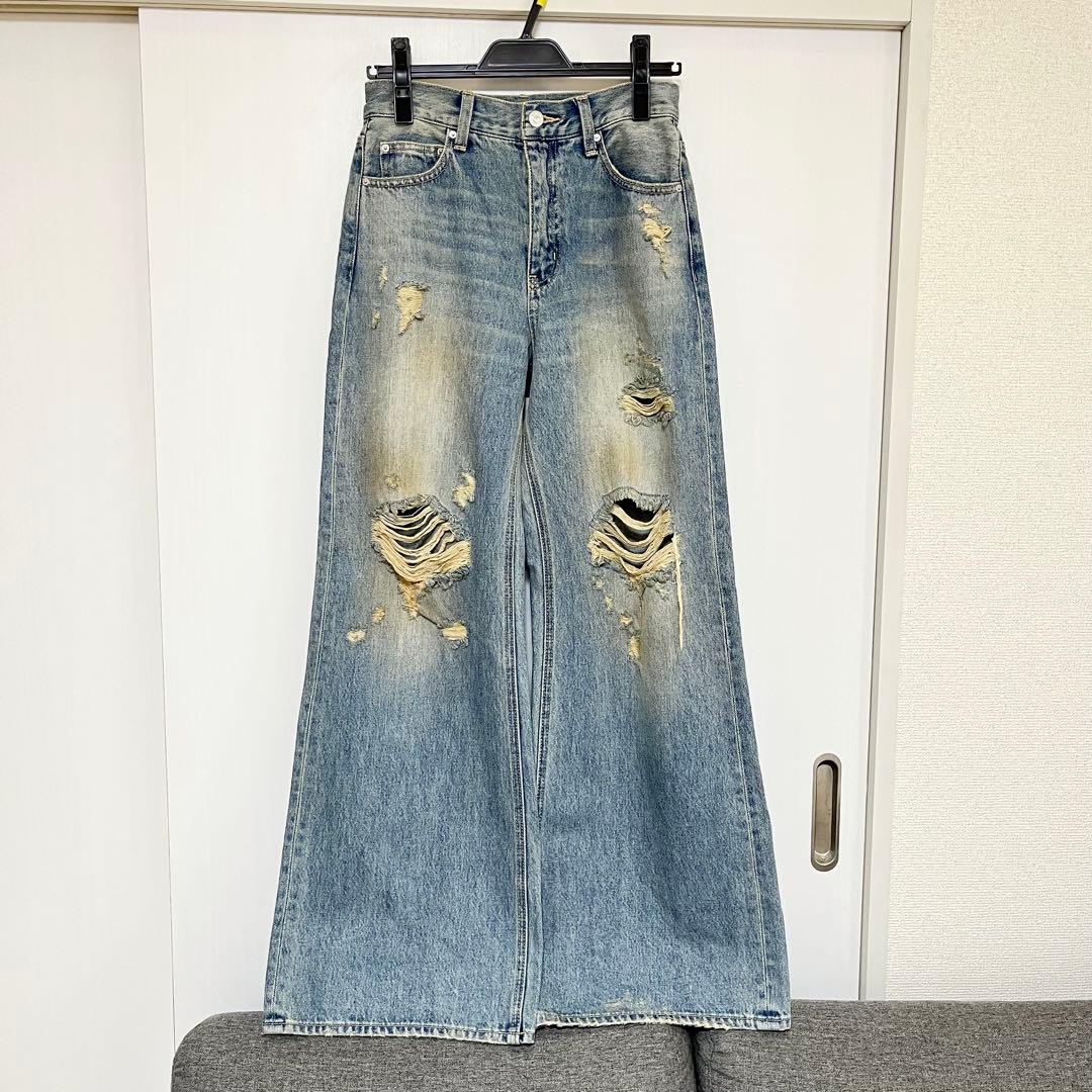 美品 スライ デニム サイズ1 ワイド フレア ライトブルー レディース