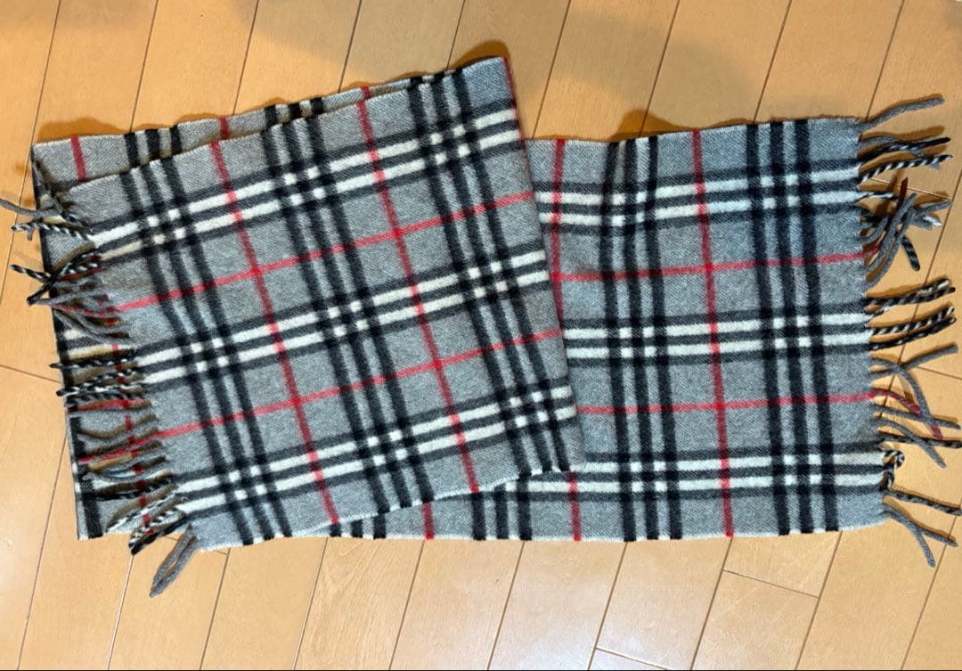 C*様 極上カシミヤ100% Burberrys バーバリー マフラー グレー