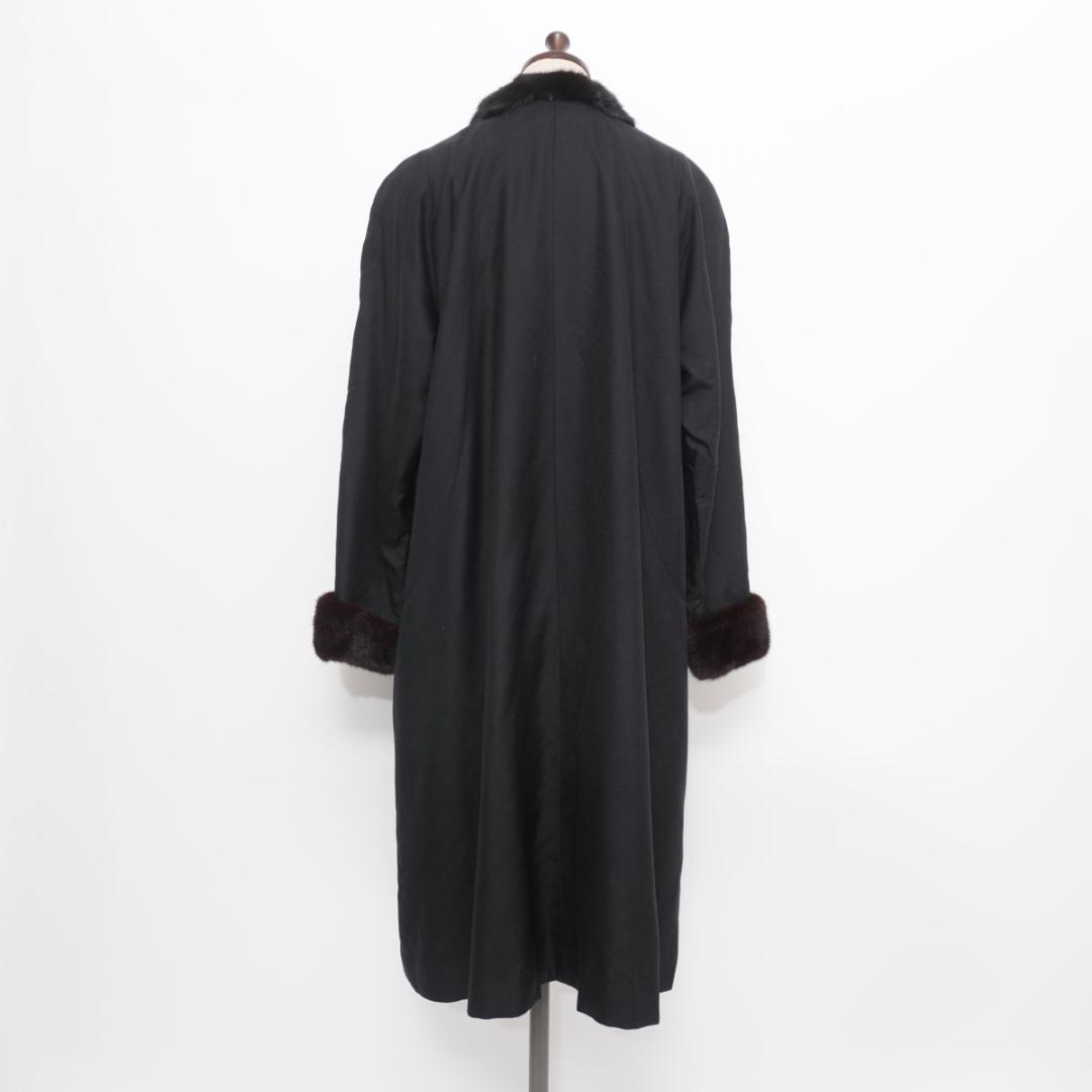 美品 マルボワジー リアルファー切替総柄コート ブラック サイズL*LD198