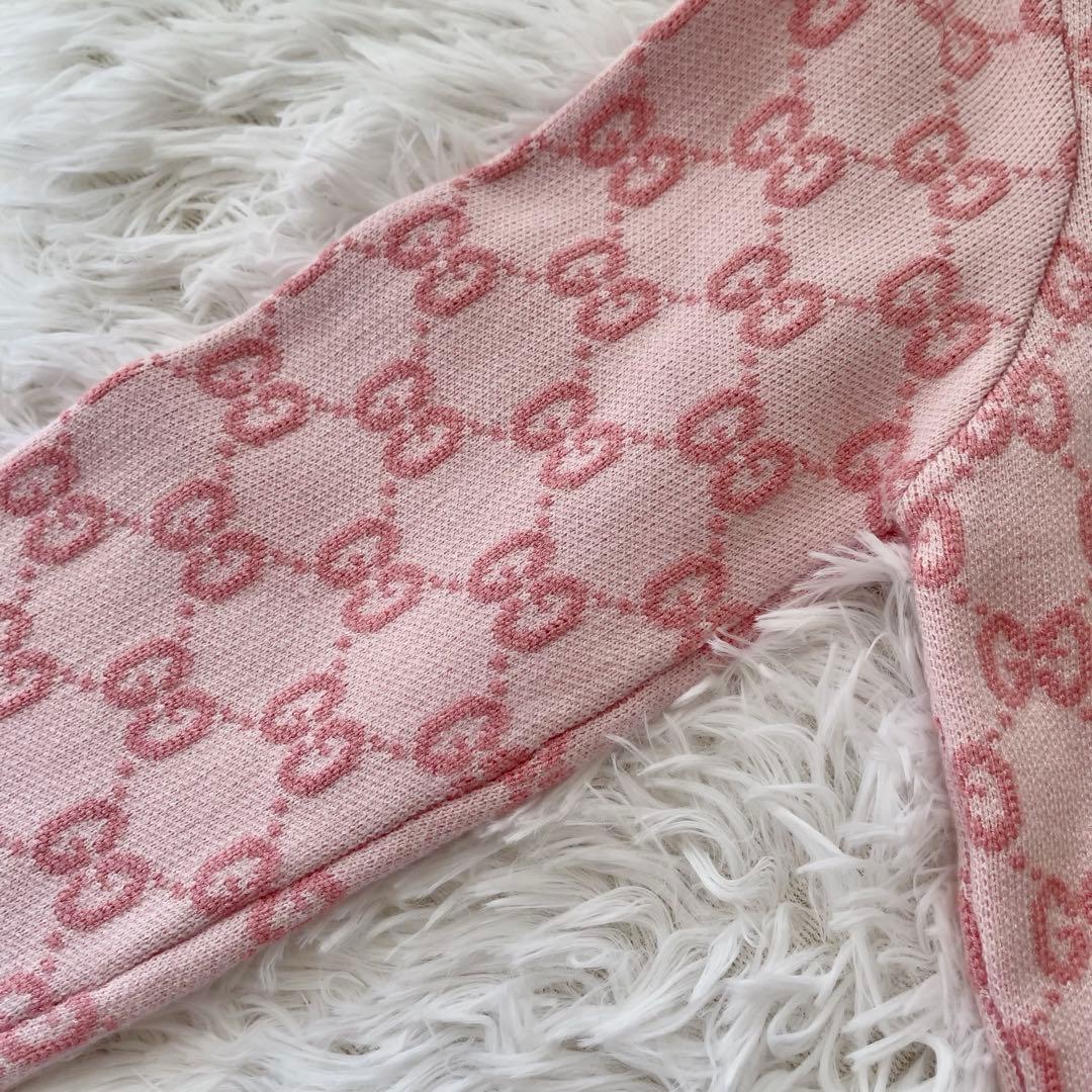 【希少】GUCCI グッチ GGコットン カーディガン ピンク×ゴールド