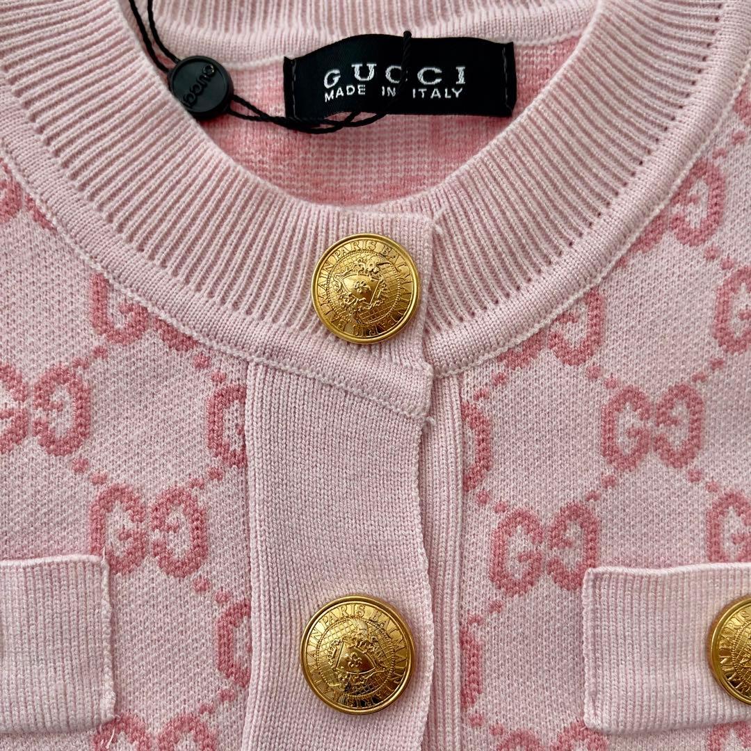 【希少】GUCCI グッチ GGコットン カーディガン ピンク×ゴールド