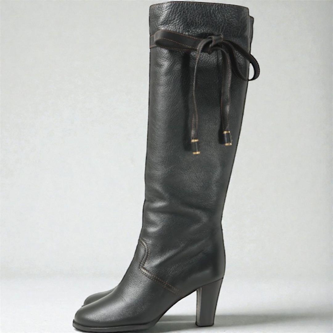『美品』Chloe クロエ レザー リボン ロングブーツ 35.5/22.5cm