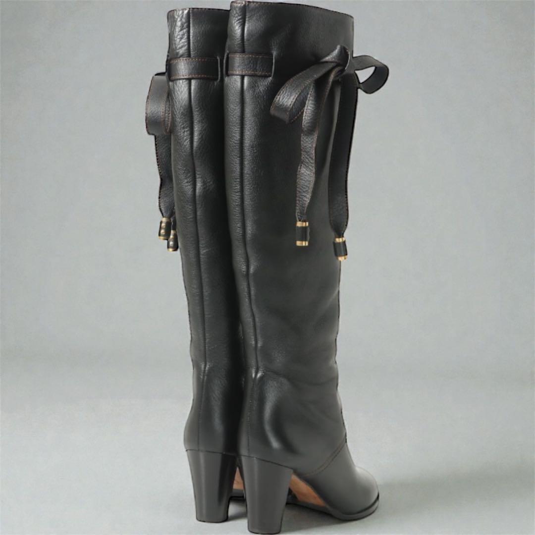 『美品』Chloe クロエ レザー リボン ロングブーツ 35.5/22.5cm