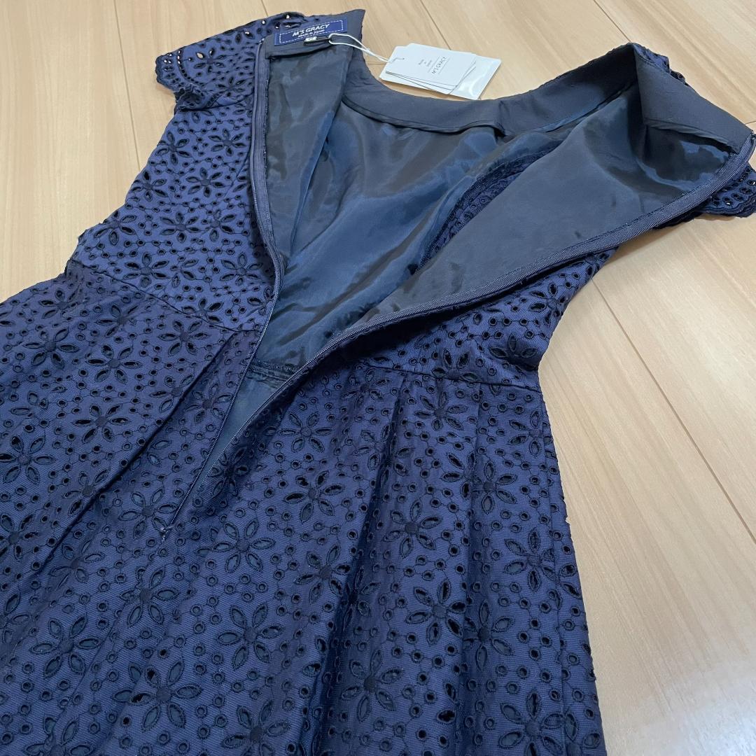 新品 エムズグレイシー M's GRACY 濃紺 ワンピース 38 日本製 春夏
