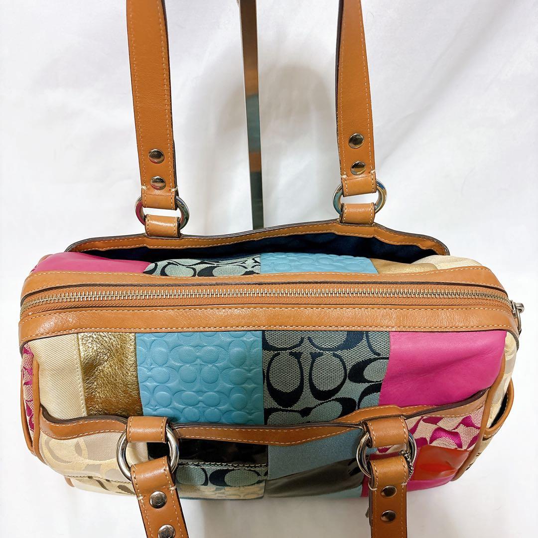 【入手困難】COACH パッチワーク ボストン バッグ レザー シグネチャー