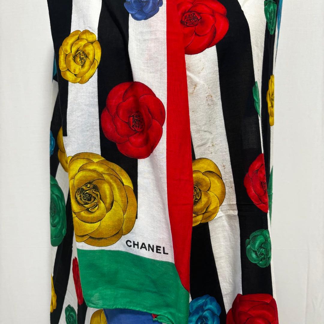 CHANEL シャネル カメリア コットン 大判ストール スカーフ