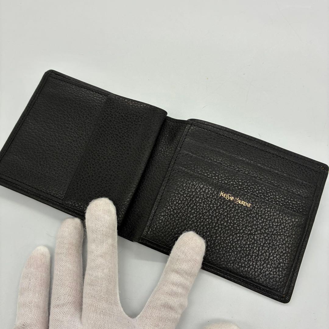 美品】イヴサンローラン　二つ折り財布　小銭入れ付き　ブラック　レザー　YSL