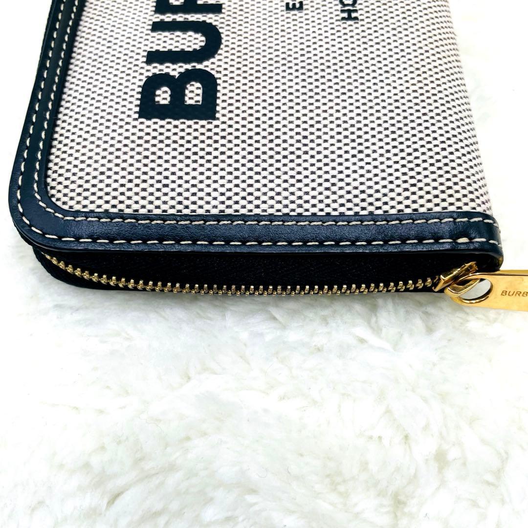 美品 バーバリー 長財布 ラウンドファスナー ホースフェリー ロゴ キャンバス