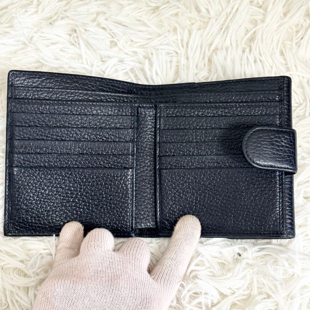 極美品✨グッチ インターロッキング 二つ折り フラップ　レザー シボ革 黒 箱