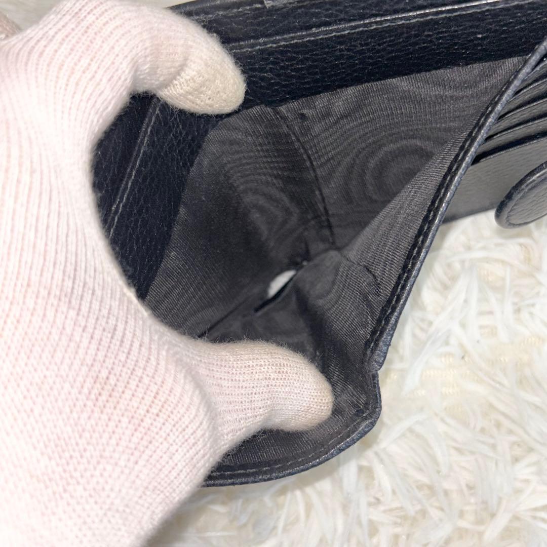 極美品✨グッチ インターロッキング 二つ折り フラップ　レザー シボ革 黒 箱