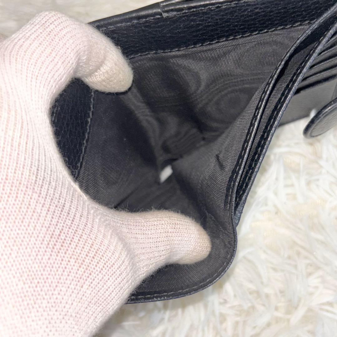 極美品✨グッチ インターロッキング 二つ折り フラップ　レザー シボ革 黒 箱
