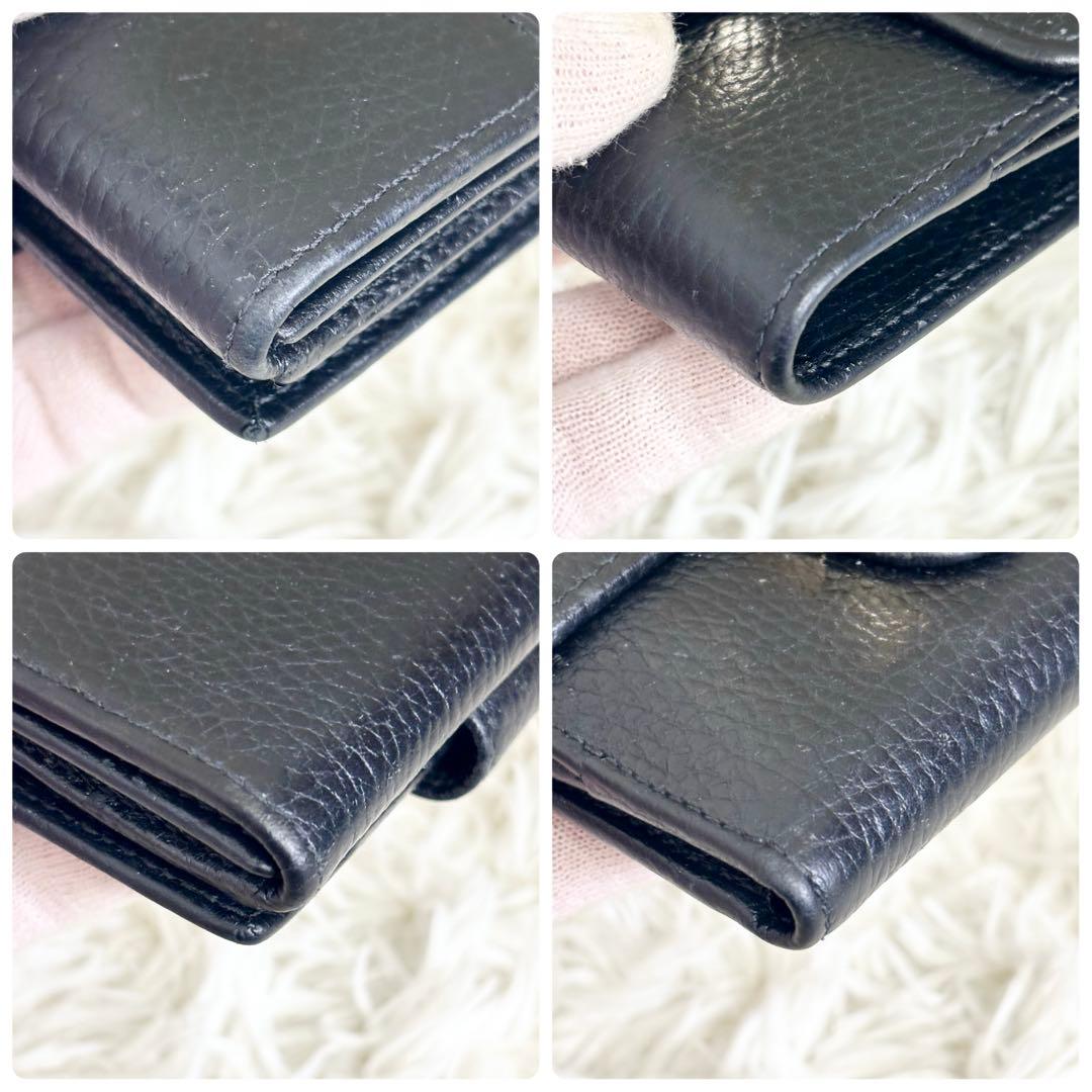 極美品✨グッチ インターロッキング 二つ折り フラップ　レザー シボ革 黒 箱