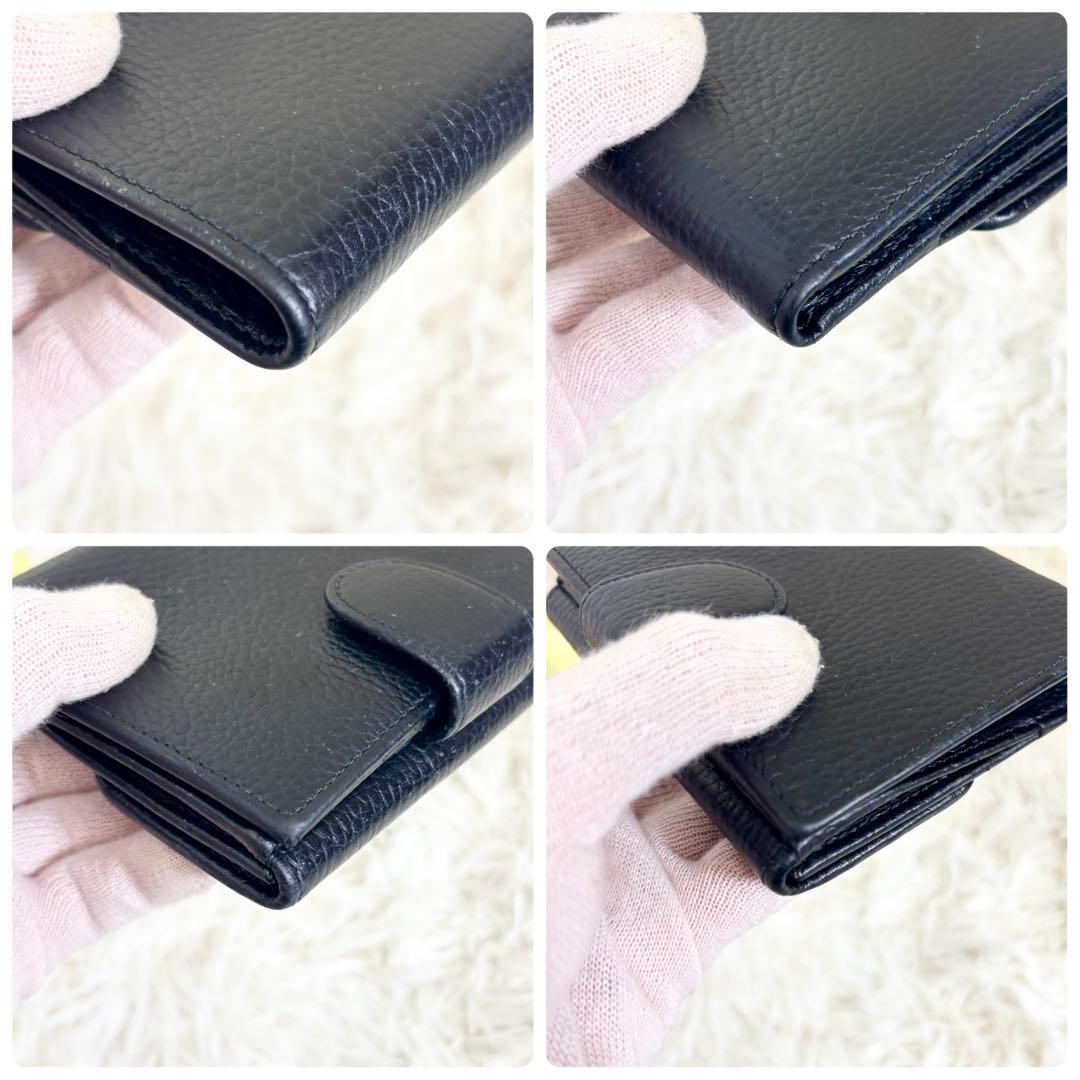 極美品✨グッチ インターロッキング 二つ折り フラップ　レザー シボ革 黒 箱