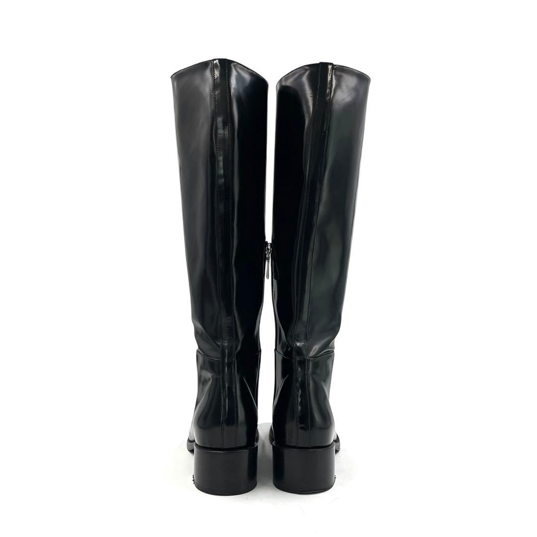 《超美品》PRADA プラダ ロング ブーツ サイドジップ レザー 黒系 38