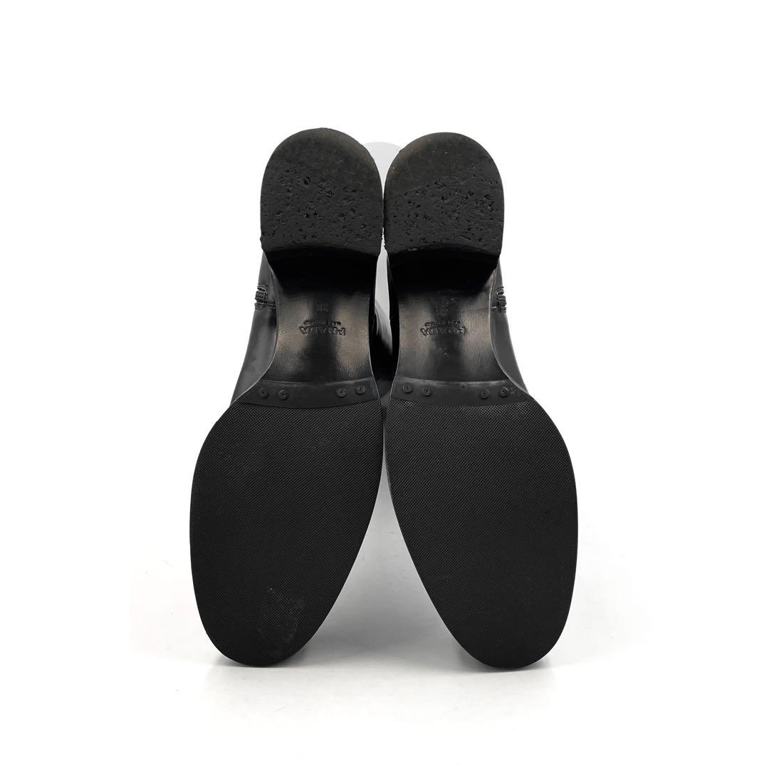 《超美品》PRADA プラダ ロング ブーツ サイドジップ レザー 黒系 38