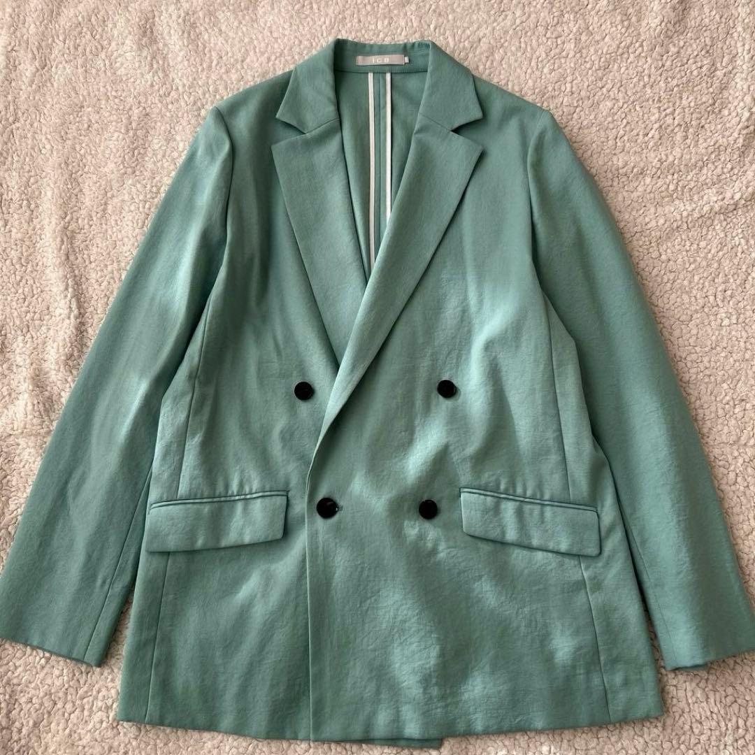 美品iCB LooseWeave ダブルブレストジャケットグリーン 6(L)