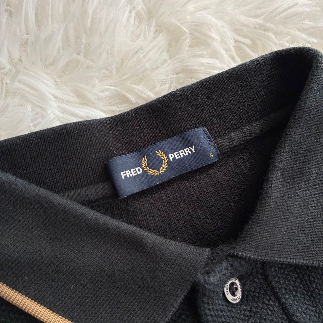 FREDPERRY 別注ワンポイントロゴ刺繍 ロングスリーブポロシャツ ブラック