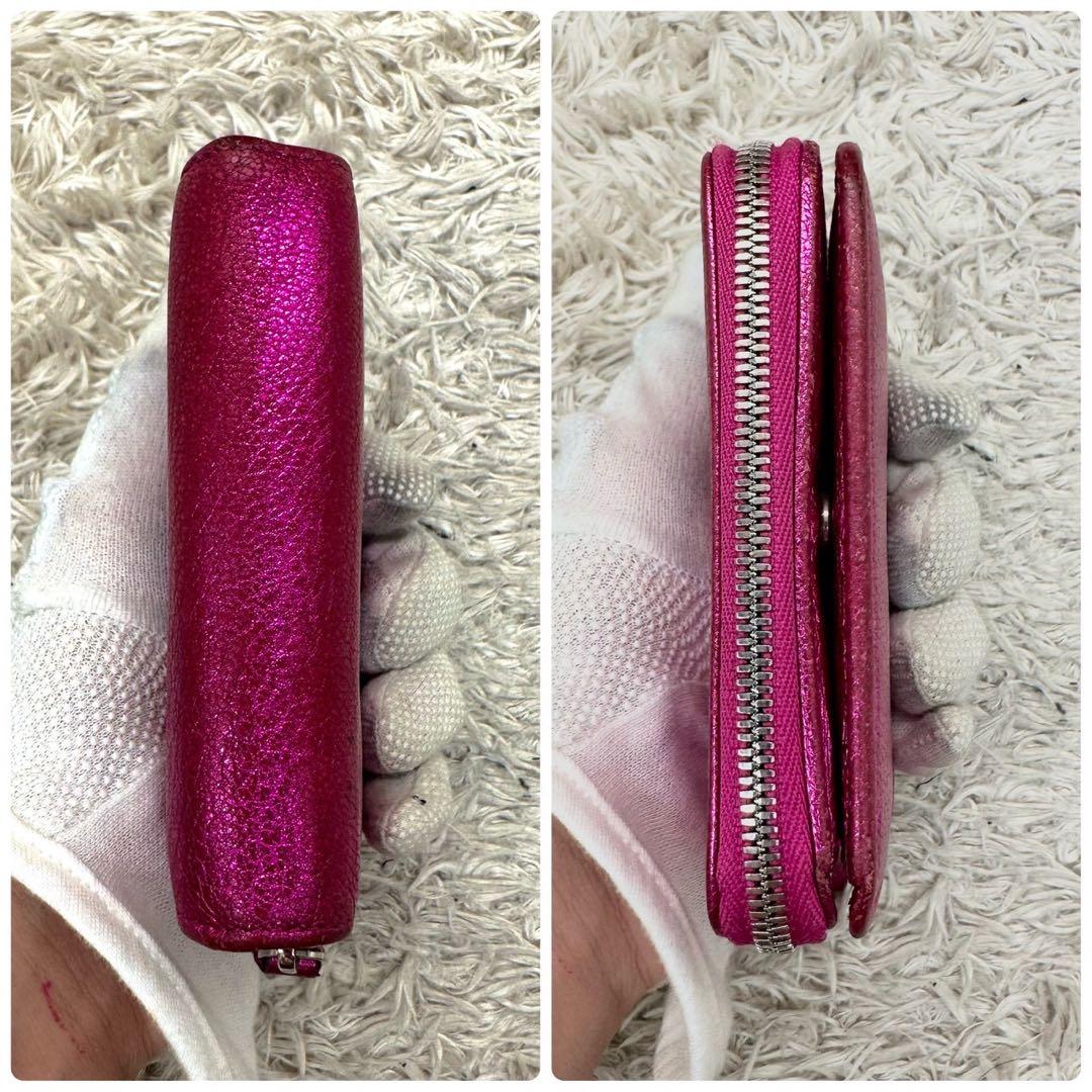 【美品】BALENCIAGA 二つ折り財布 メタリックピンク