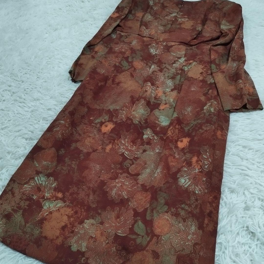 20839✨️クリスチャンディオール 花柄 長袖 シルクドレス ワンピース M