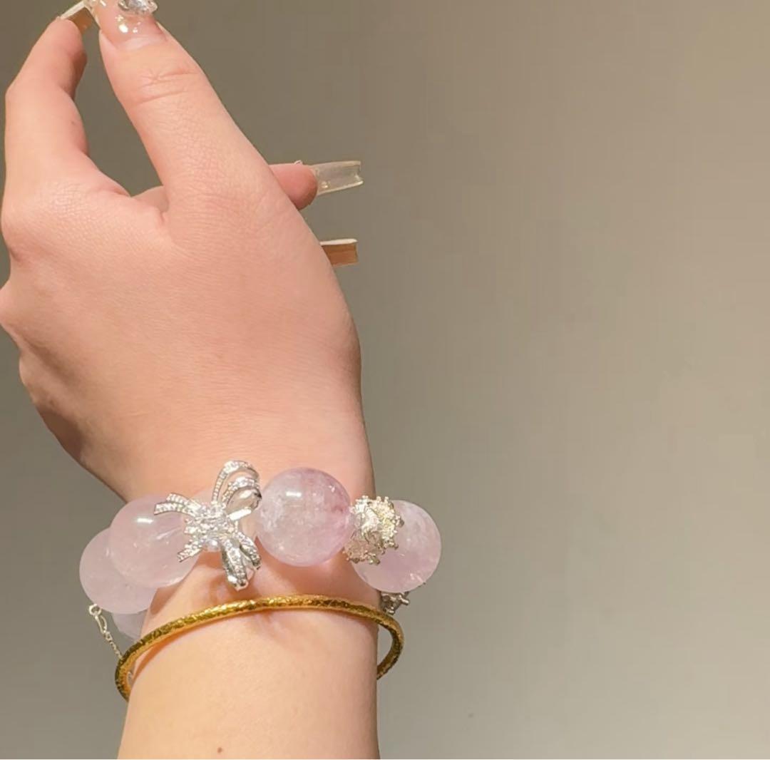 天然石 手作り パープルラビットヘアークォーツ プレスレッド パワーストーン