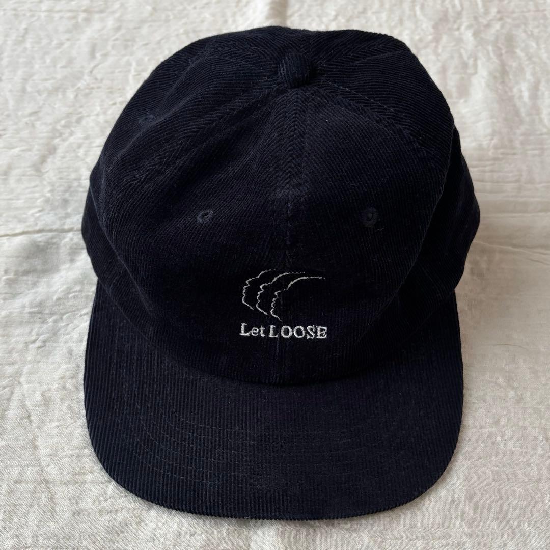 let loose コーデュロイキャップ　ネイビー✖︎白ロゴ