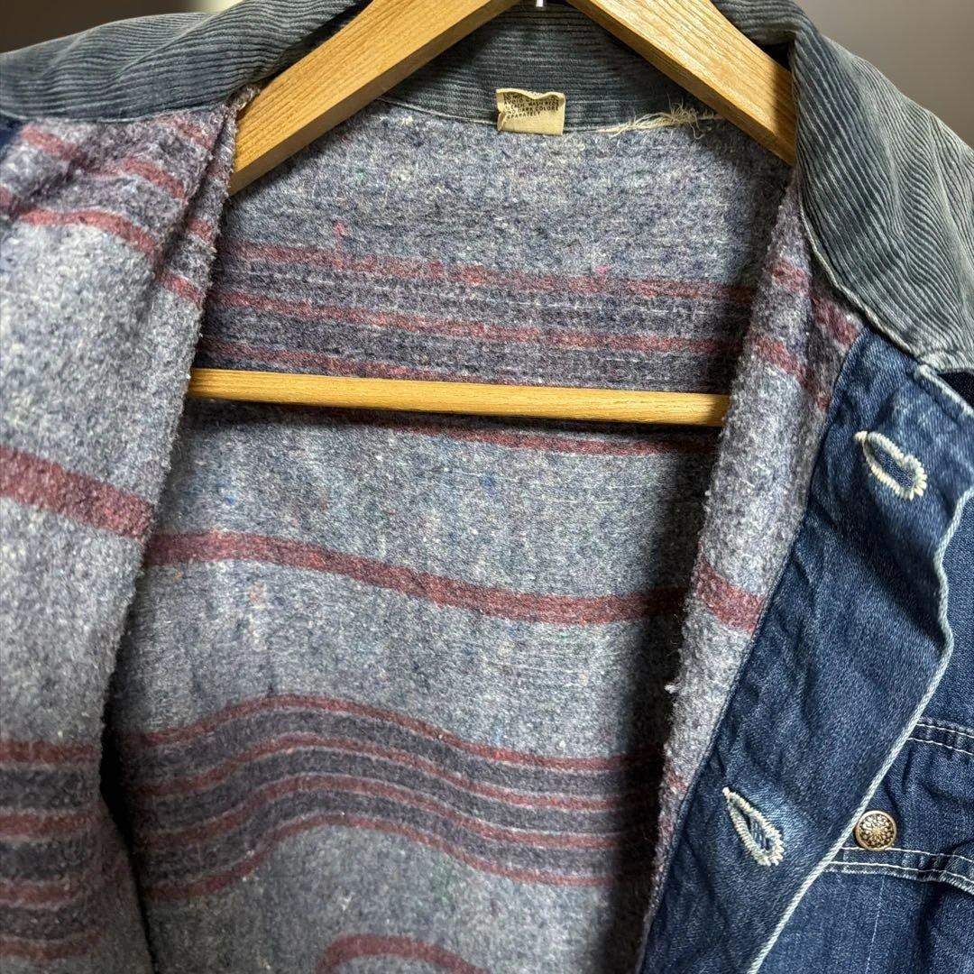 デニムカバーオール コーデュロイ襟70s ブランケット付きボロ　雰囲気